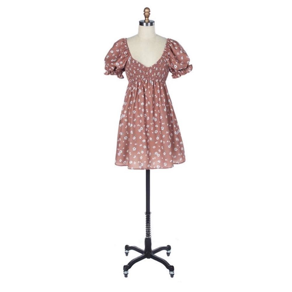 Taupe Smocked Floral Skater Dress